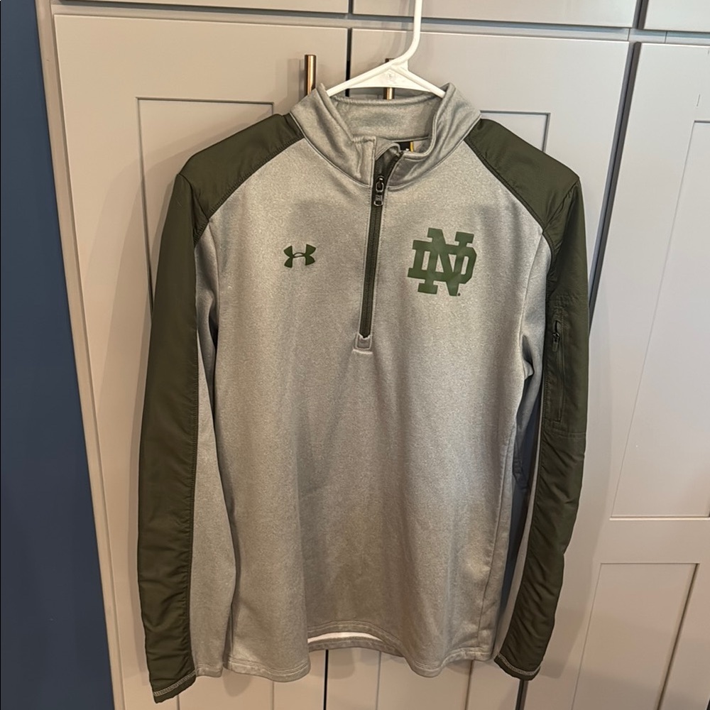 Under Armour Gray and Green Quarter zip, Notre Dame logo